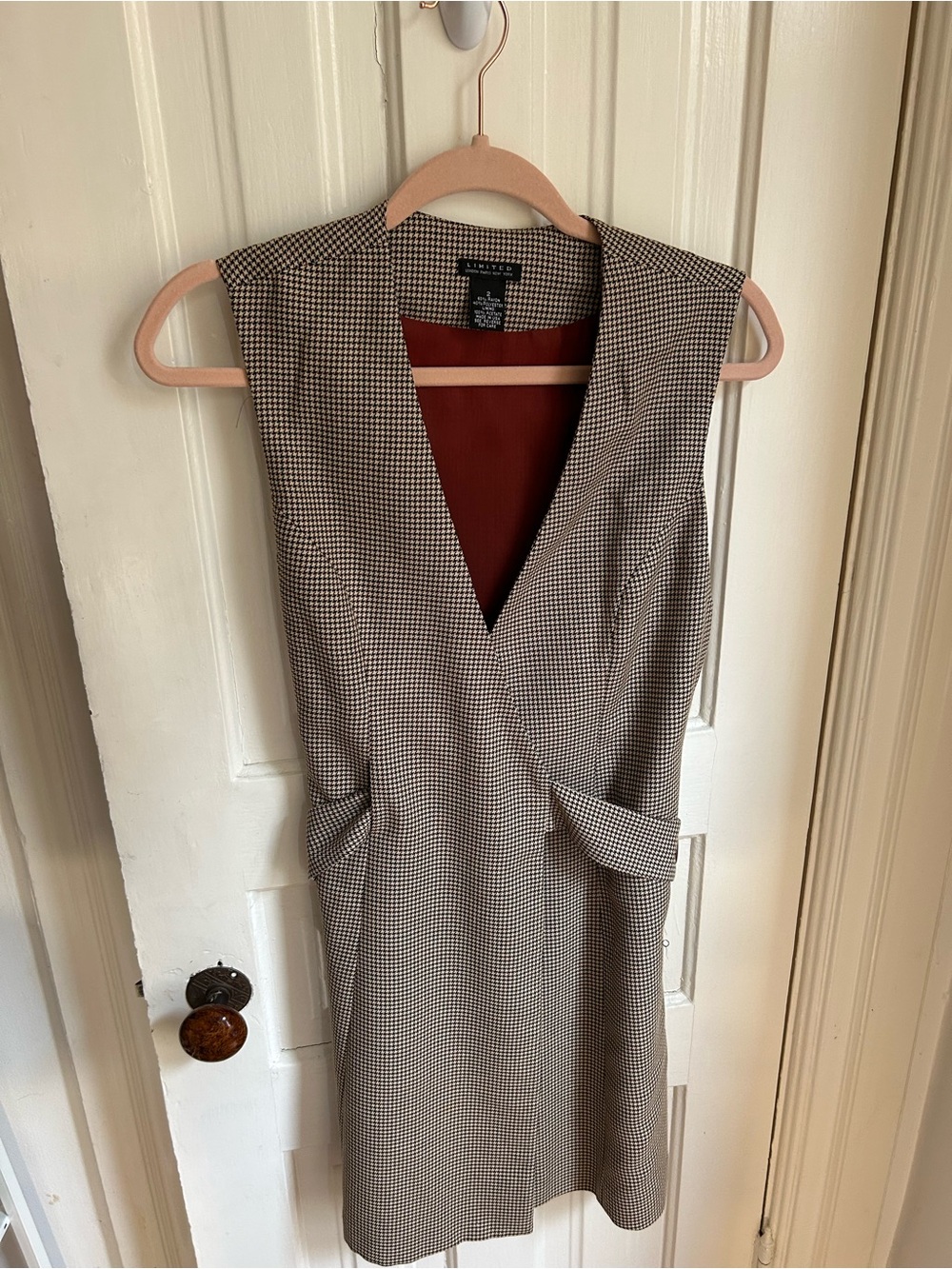 The Limited Sleeveless Houndstooth V-Neck Wrap Dress in Brown